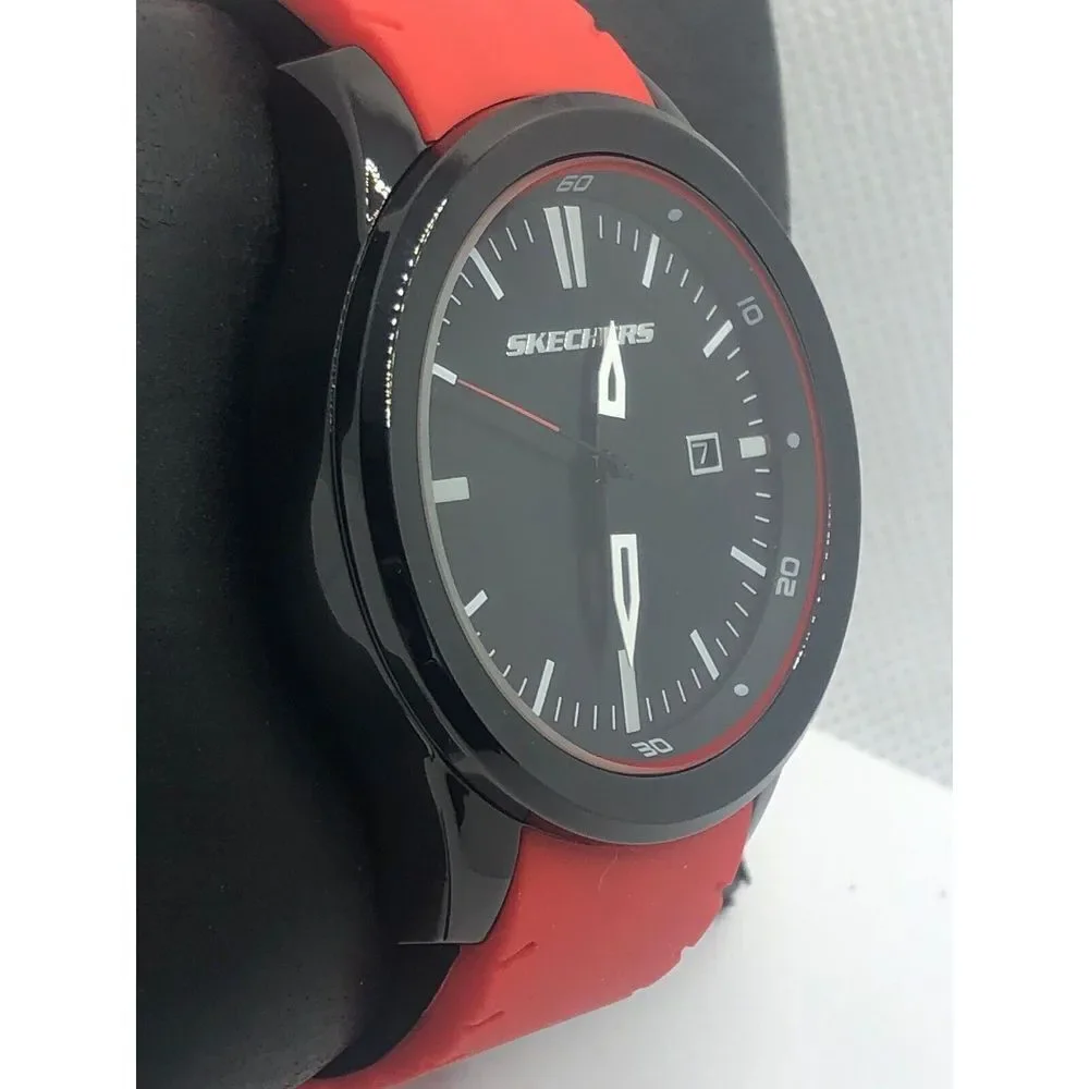 Skechers SR5005 Men's Red Silicone Analog Black Dial Quartz Genuine Watch OP151